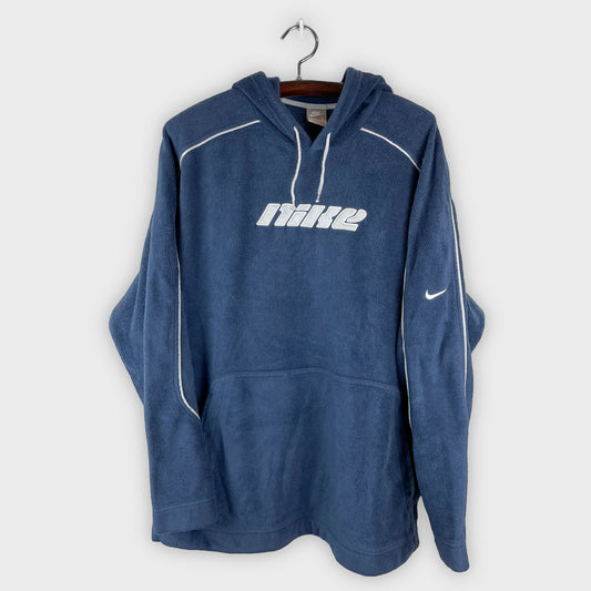 Vintage Nike Box Logo Navy Fleece Hoodie (L/XL)