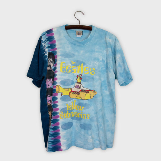 Vintage Single Stitch Liquid Blue Beatles Yellow Submarine Tie Dye T-Shirt (L)